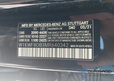 2021 Mercedes-Benz C 300 Sedan из США, поврежденный, VIN W1KWF8DB1MR640342